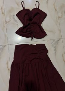 Burgundy Crop Top &amp; Flared Skirt Co-ord Set 🍷✨