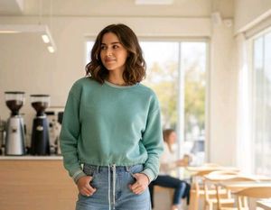Roadster Teal Cropped Drawstring Sweatshirt