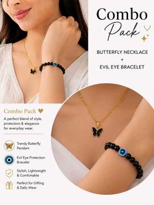 Butterfly Necklace + Evil Eye Bracelet Combo