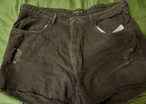 Distressed Black Denim Shorts