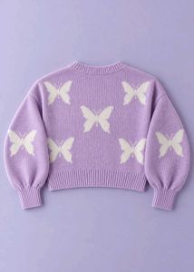 LAVENDER PURPLE BUTTERFLY PRINT KNIT SWEATER