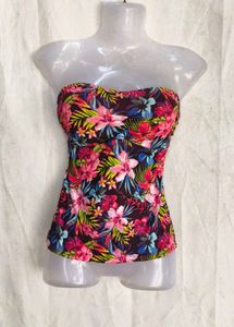 Vibrant Floral Strapless Swim Top