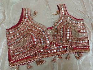 Red Mirror And Sequins work Blouse