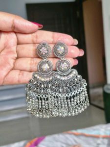 Boho Oxidized Silver Jhumka Earrings