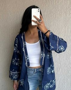 Stylish Navy Blue Kurta with Bicycle Print