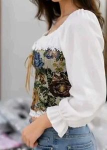 Floral Corset Top with White Puff Sleeves