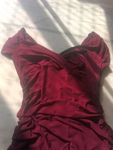 Maroon Ruched Off-Shoulder Dress