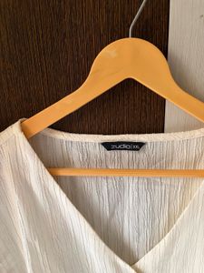 Cream Textured Button-Up Blouse