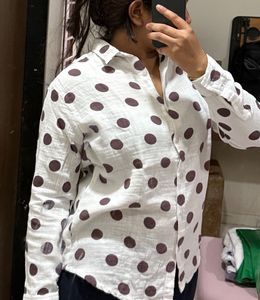 White Polka Dot Button-Up Shirt