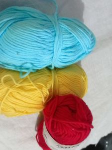 Lot of 3 Yarn Skeins - Blue, Yellow, Red