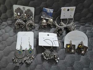 set of 8 Assorted Oxidized Silver Jhumka Earrings