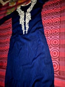 Stylish Blue Kurta with White Embroidery
