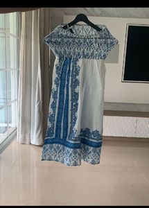 Off  shoulder Blue &amp; White Patterned  Dress
