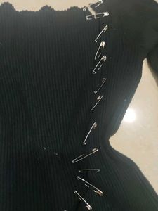 Black Safety Pin Detail Knit Top