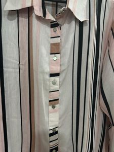 last price Stripe Top With Collar Neck