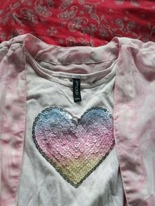 Pink Sequined Heart Kurta Set
