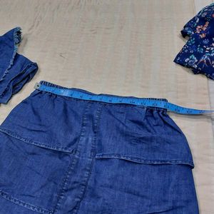 Denim Ruffled Top &amp; Skirt Set