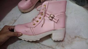 Cute Pink Lace-Up Platform Boots