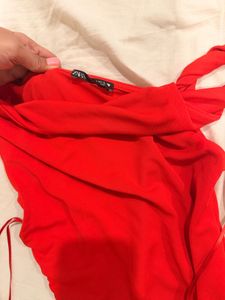ZARA Red Ruched Bodycon Dress in size S- never wor