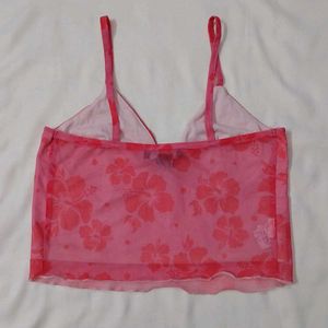 Cute Floral Tropical Pink Mesh Top Pintresty
