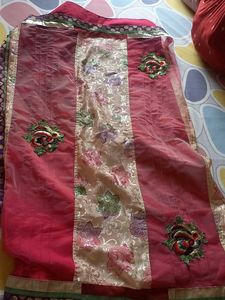 maroon net double shafe saree