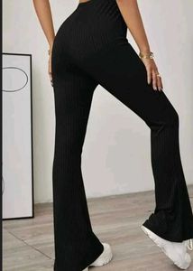 Women Striped Black Formal Pant