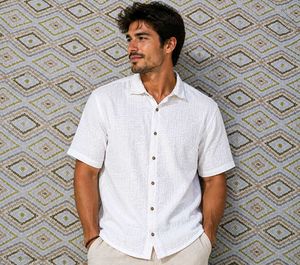 Men's White Short Sleeve Textured Shirt