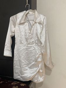 Elegant Satin Shirt Dress