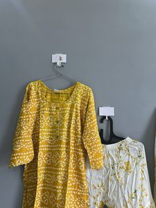 Yellow Printed Kurta Set (L)