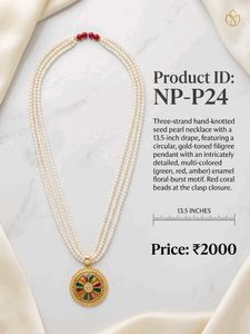 Handmade Elegant Seed Pearl & Enamel Necklace