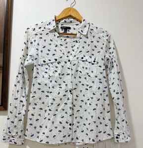 MANGO Casual White Printed Button-Up Shirt