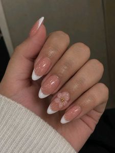 Pink Shimmer French 3D Flower Press-On Nails