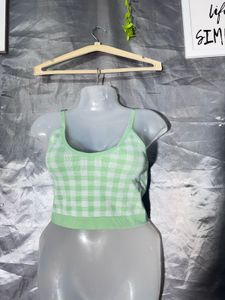 Green Gingham Crop Top