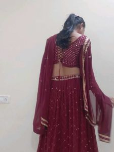 Maroon Sequined Lehenga Choli Set