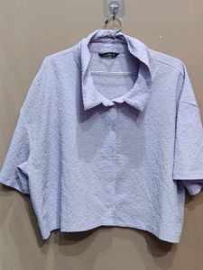 oversized Chic Lavender Textured Button-Up Top