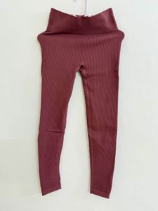 Maroon Ribbed High-Waisted Leggings