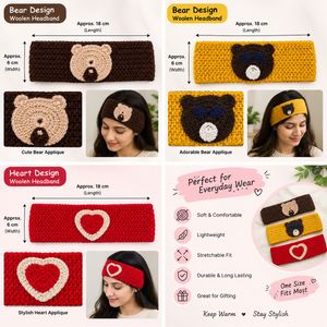Cozy Woolen Headbands - Bear & Heart Designs