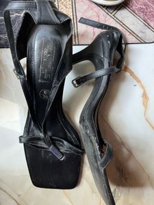 Black Strappy Square Toe Heels