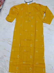 bust 34 Mustard Yellow Embroidered Kurta