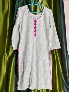 White Kurta with Pink salwar Set