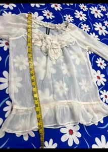 Sheer Off white transy Ruffle Blouse
