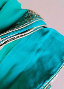 Elegant Turquoise Sea Green Georgette Saree with U