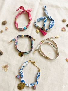 Boho Blue &amp; White Bracelet with Charms