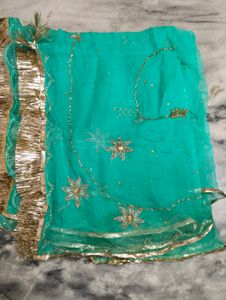 Teal &amp; Gold Embroidered Rajputi Poshak
