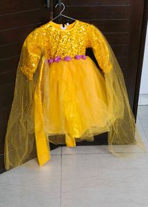 Girl Sparkling Yellow Party Gown with Capes
