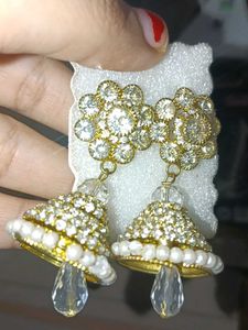 Stunning Gold Jhumkas with Pearls &amp; Crystals