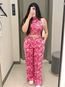 Pink Marble Print Two-Piece Set