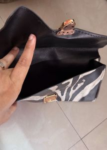 Zebra Print Clutch with Gold Chain