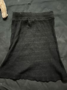 Black Ribbed Button-Front Mini Skirt