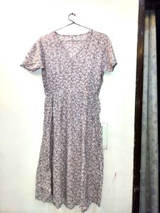 Women Floral Print V-Neck A-Line Midi Dress